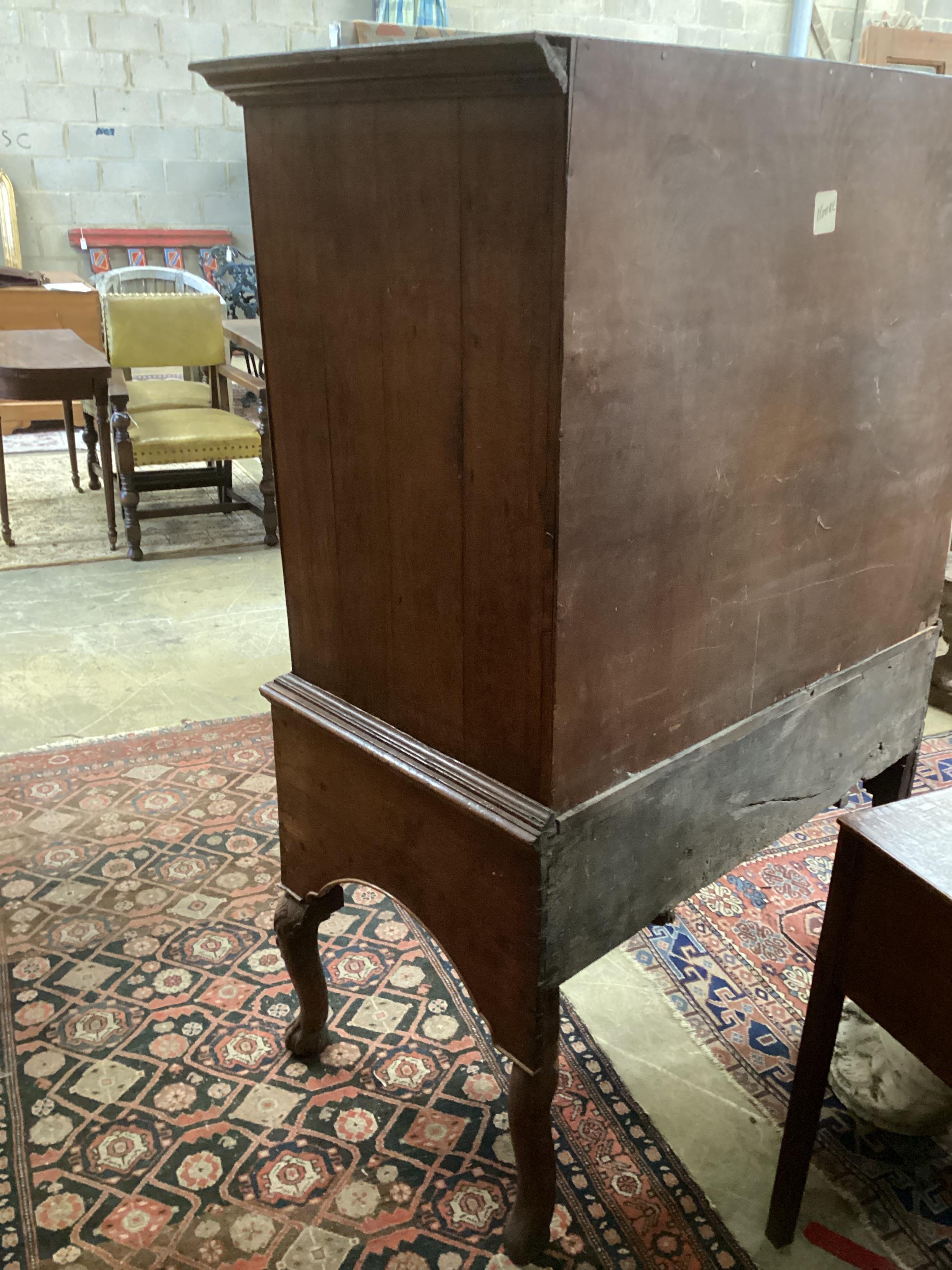 An 18th century banded oak and walnut chest on stand width 112cm, depth 62cm, height 162cm